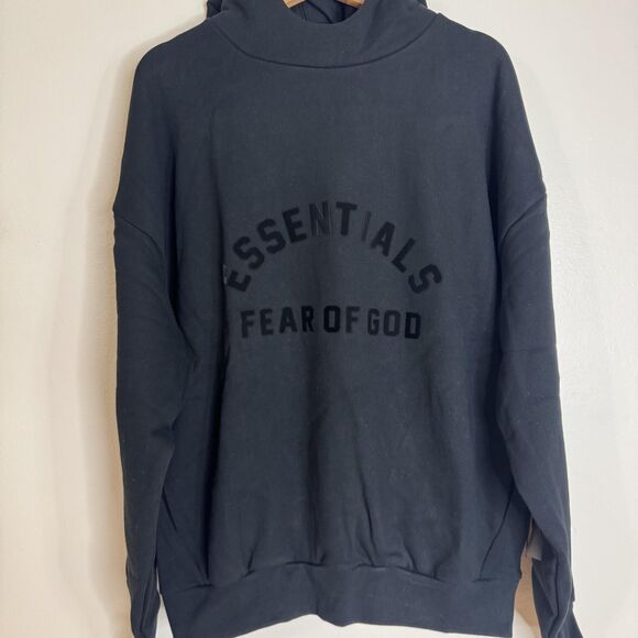 Fear Of God Essentials Hoodie Mens Small Black Fleece Pullover Sweatshirt Logo - Picture 4 of 15
